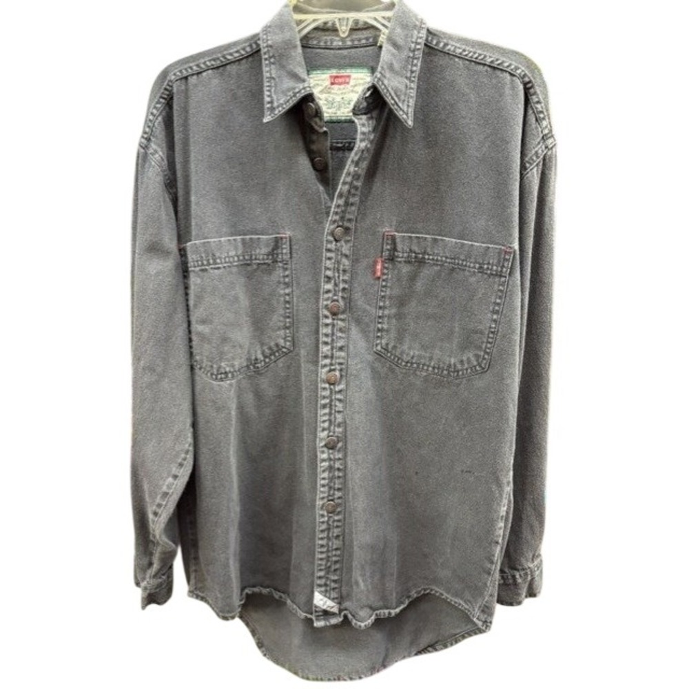 Levis Mens Small Faded Black Denim Button Down Shirt Long Sleeve Cotton WPL 423